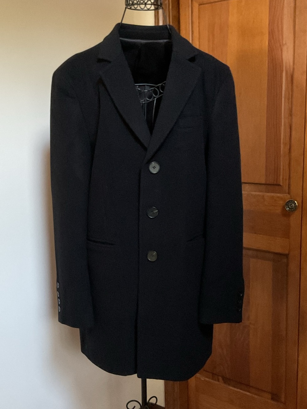 Gartibe Men's Black Single-Breasted Wool Coat, XXL